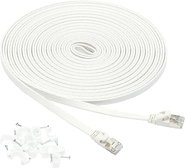 Amazon Basics flaches RJ45 Cat-7 Gigabit Ethernet Patch Internetkabel, 9.1 m, Weiß